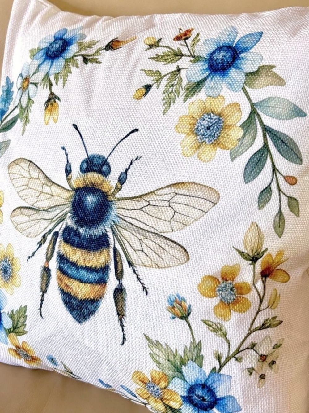 12x20 Farmhouse Country Blue Yellow Floral Wreath Bee Woven Pillow Cover New - Picture 2 of 3